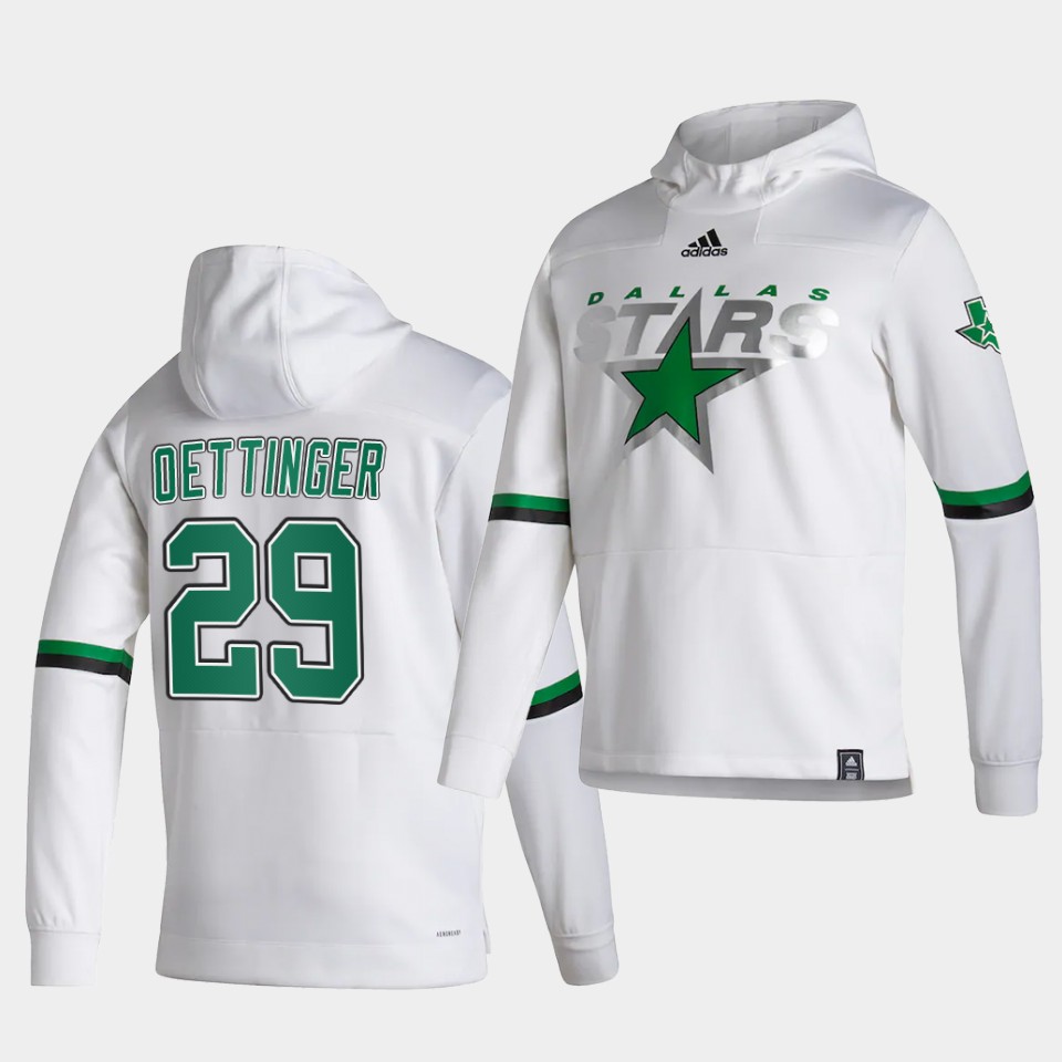 Men Dallas Stars #29 Oettinger White NHL 2021 Adidas Pullover Hoodie Jersey->dallas stars->NHL Jersey